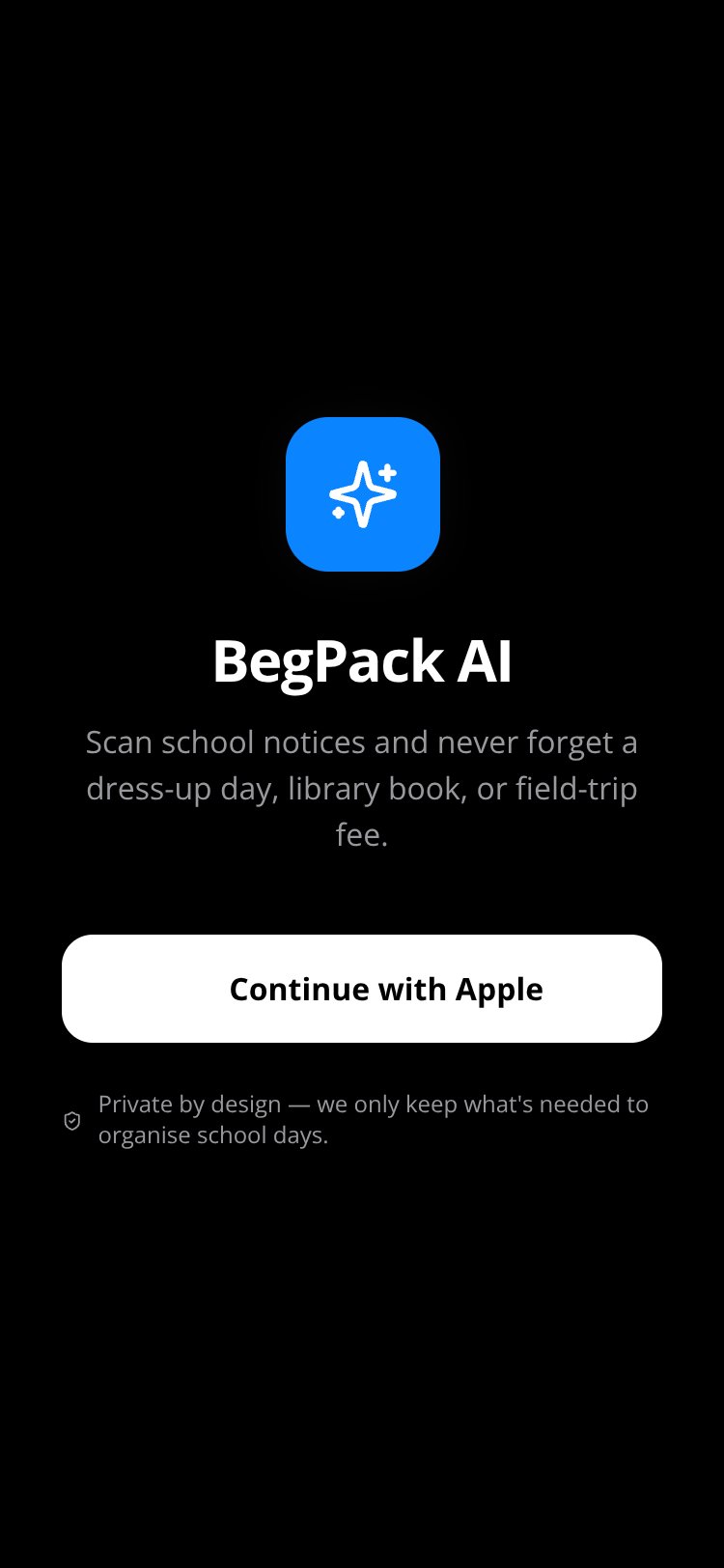 BegPack AI screen 1