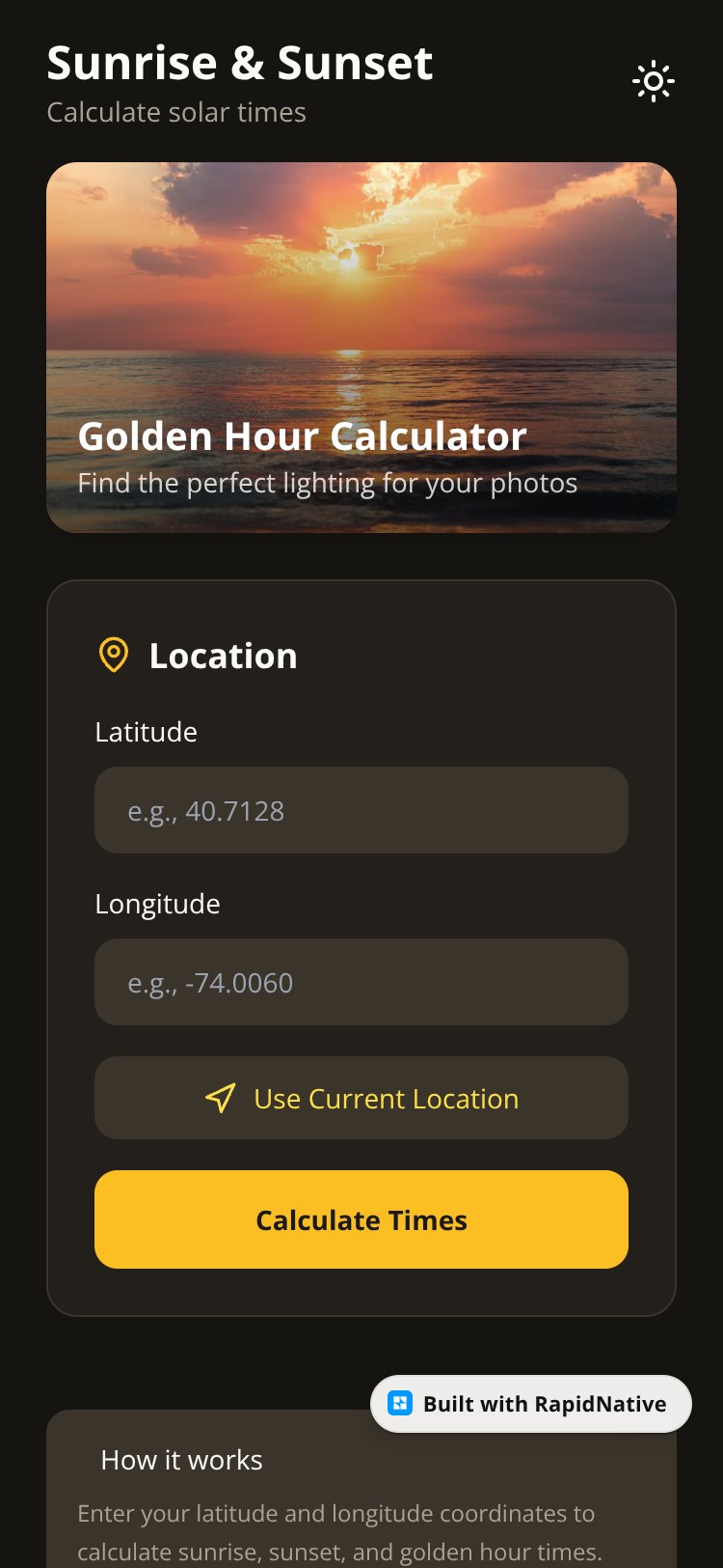 SunCalc screen 1