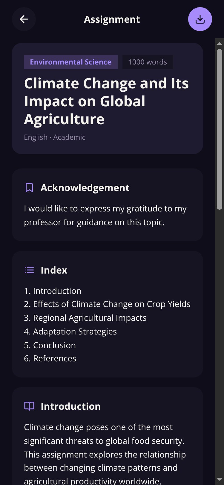 Assignment Generator screen 1