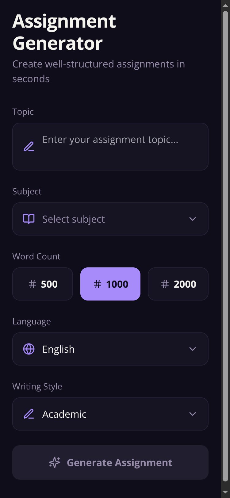 Assignment Generator screen 2