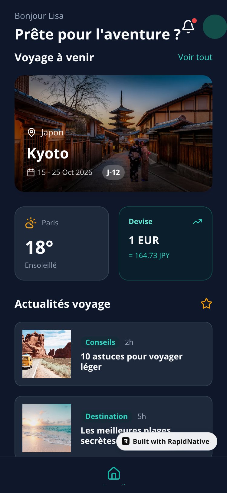 TravelLog screen 1