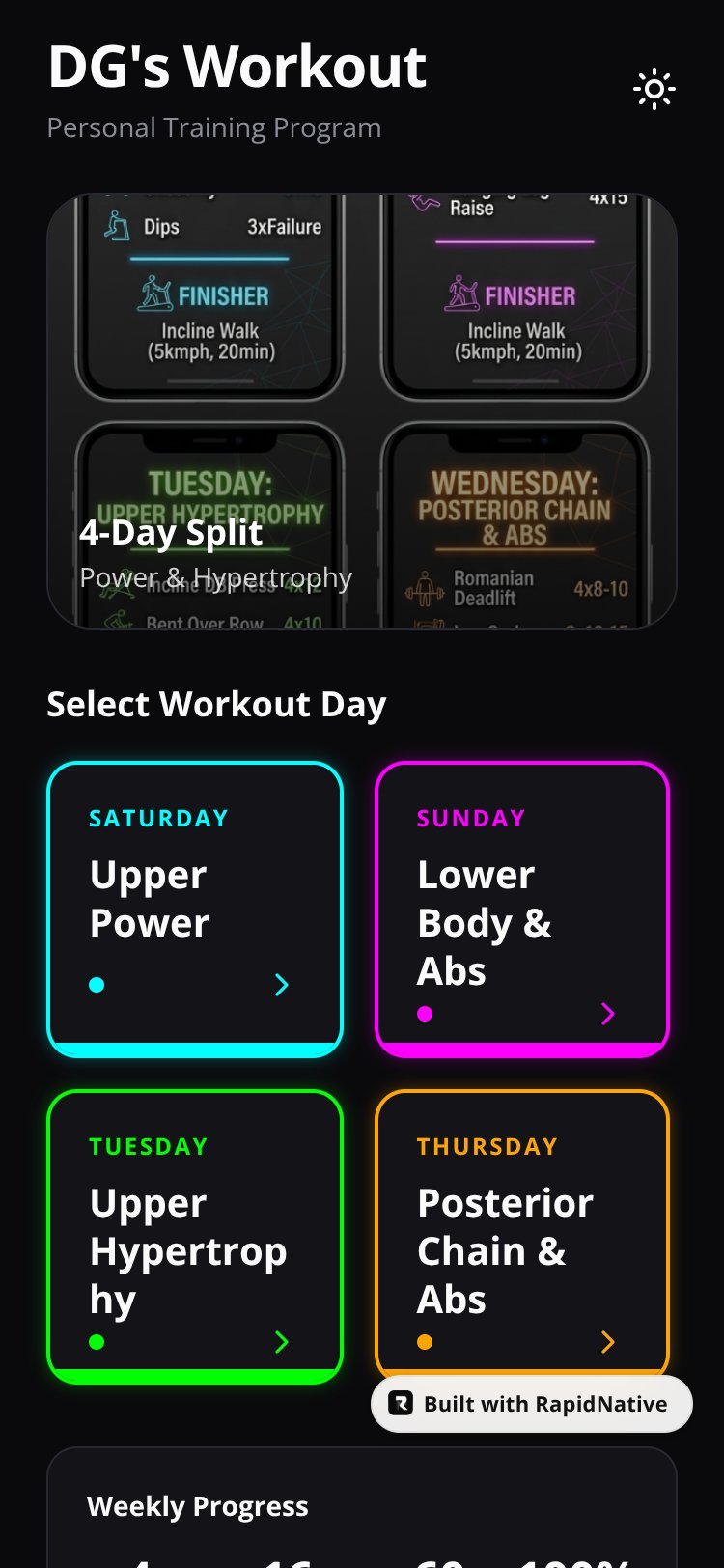 DG's Workout screen 1