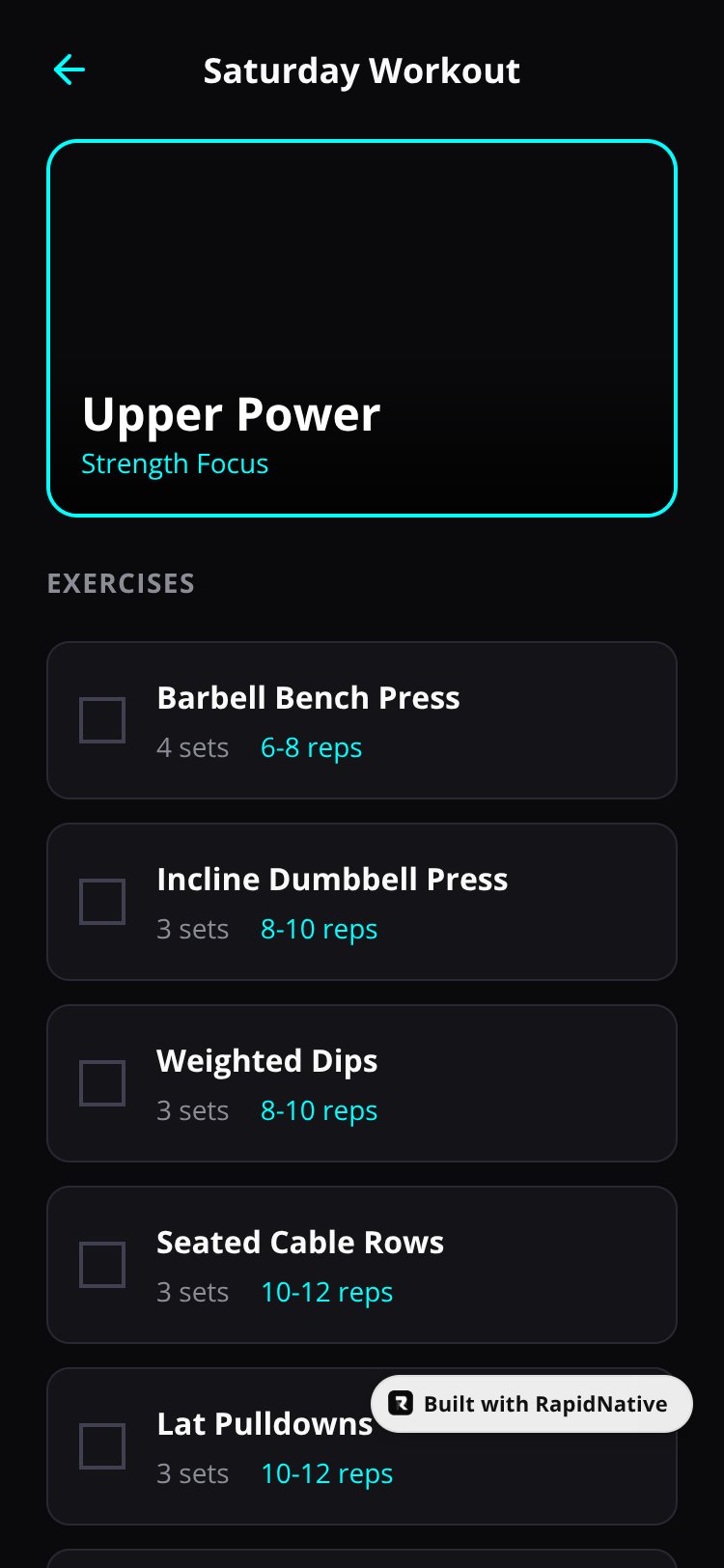 DG's Workout screen 2