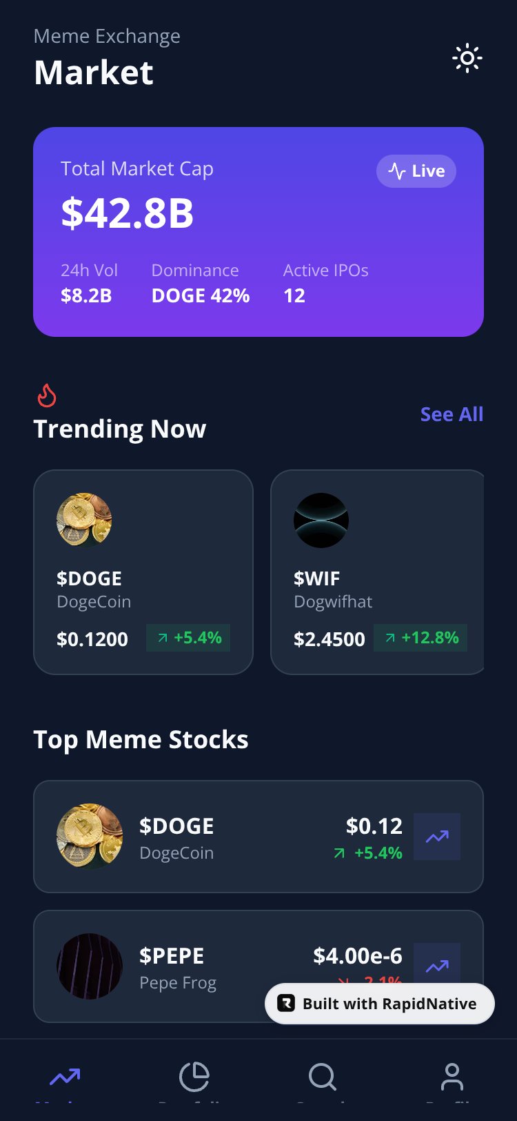 Meme Exchange screen 3