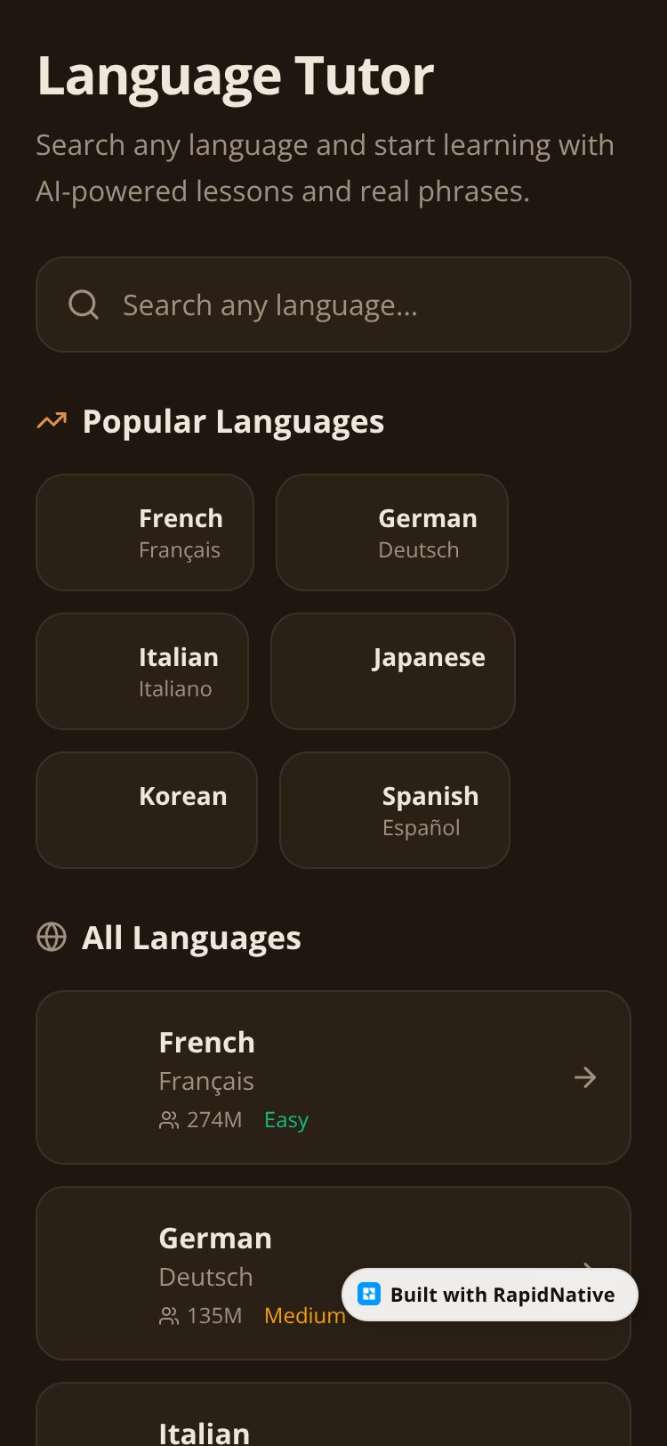 LinguaLearn screen 2