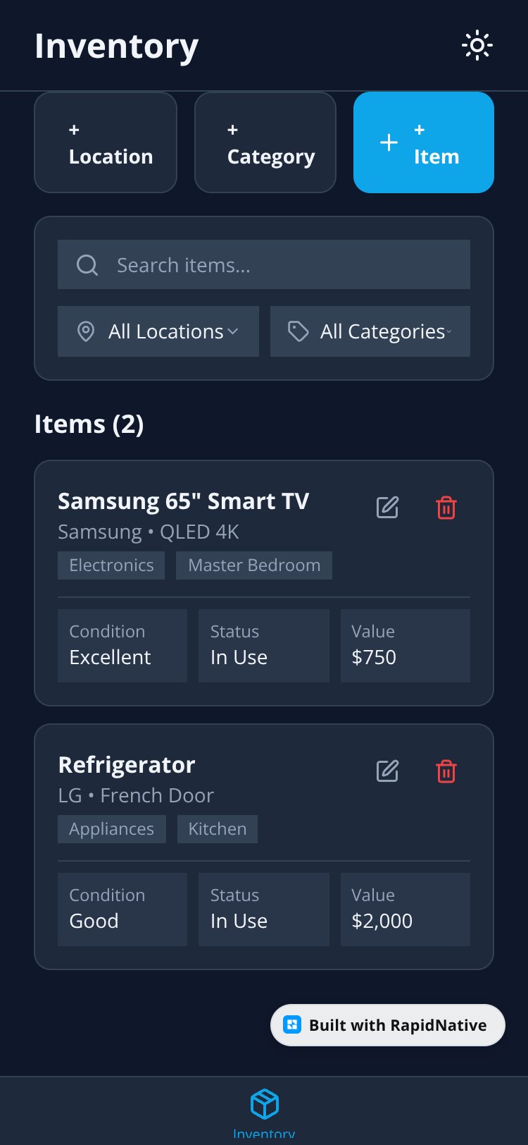 HomeInventory screen 1