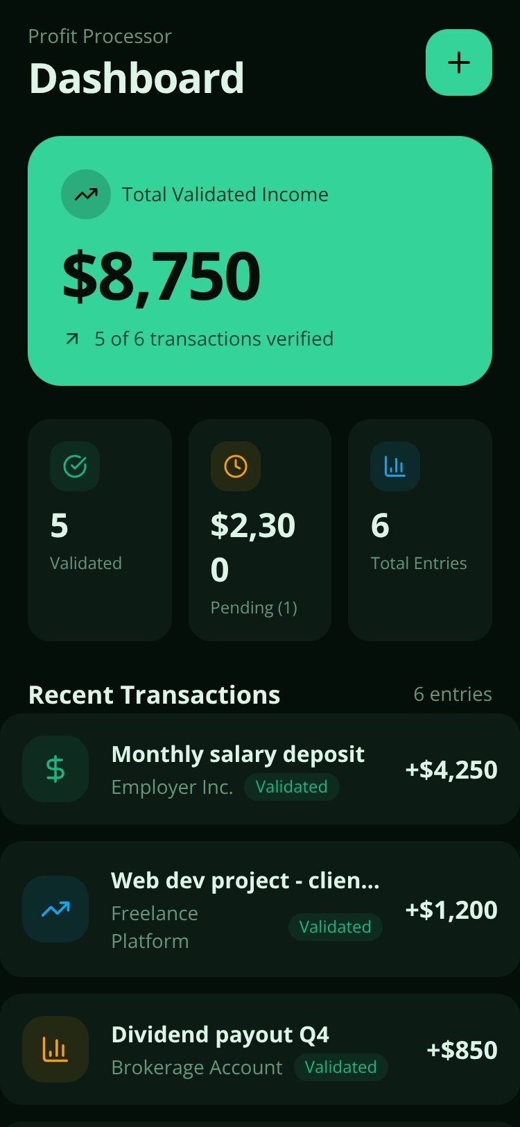 Profit Processor screen 2