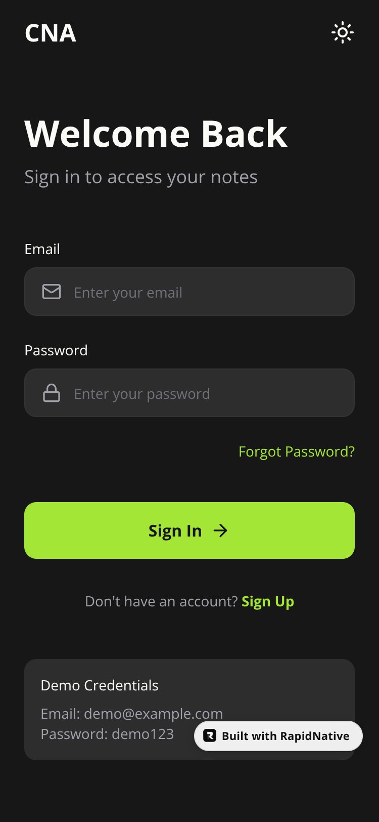 Categorized Notes App screen 1