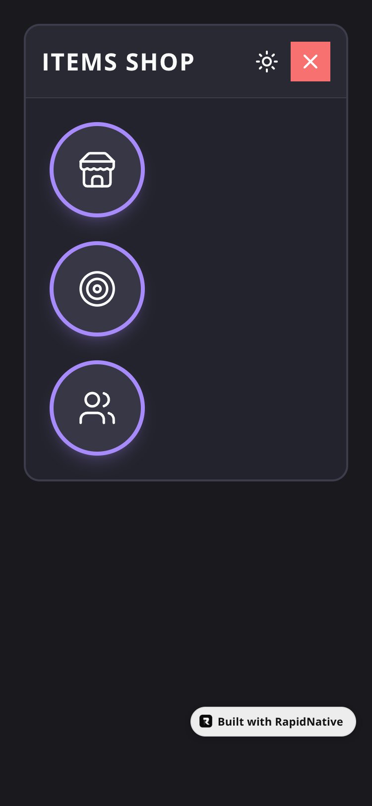 Items Shop screen 1