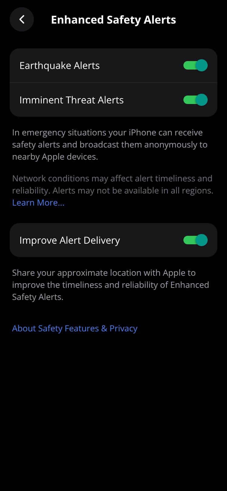 Emergency Alerts screen 1