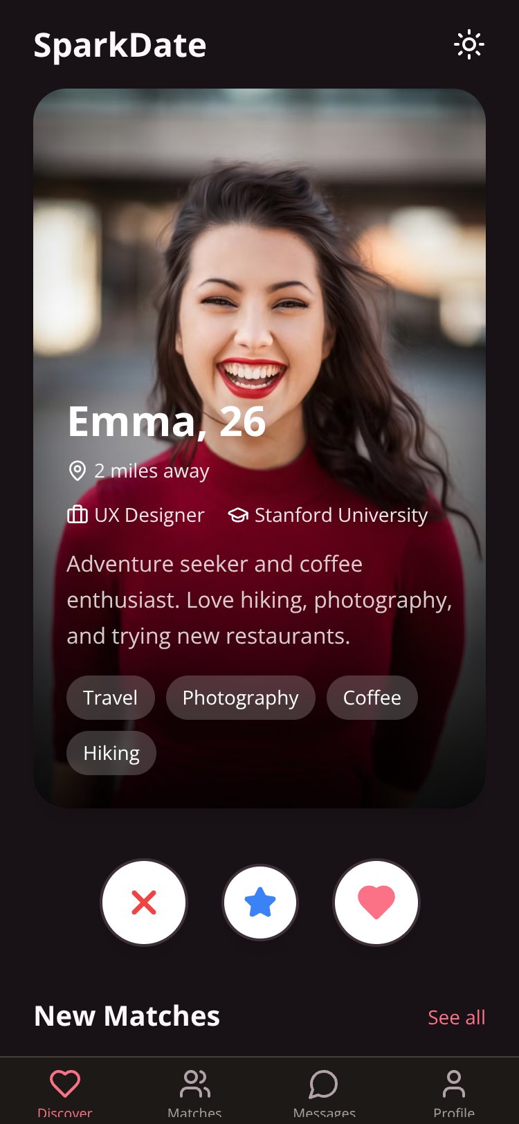 SparkDate screen 1