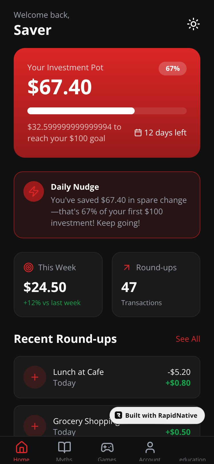 UOB Spare Change screen 1