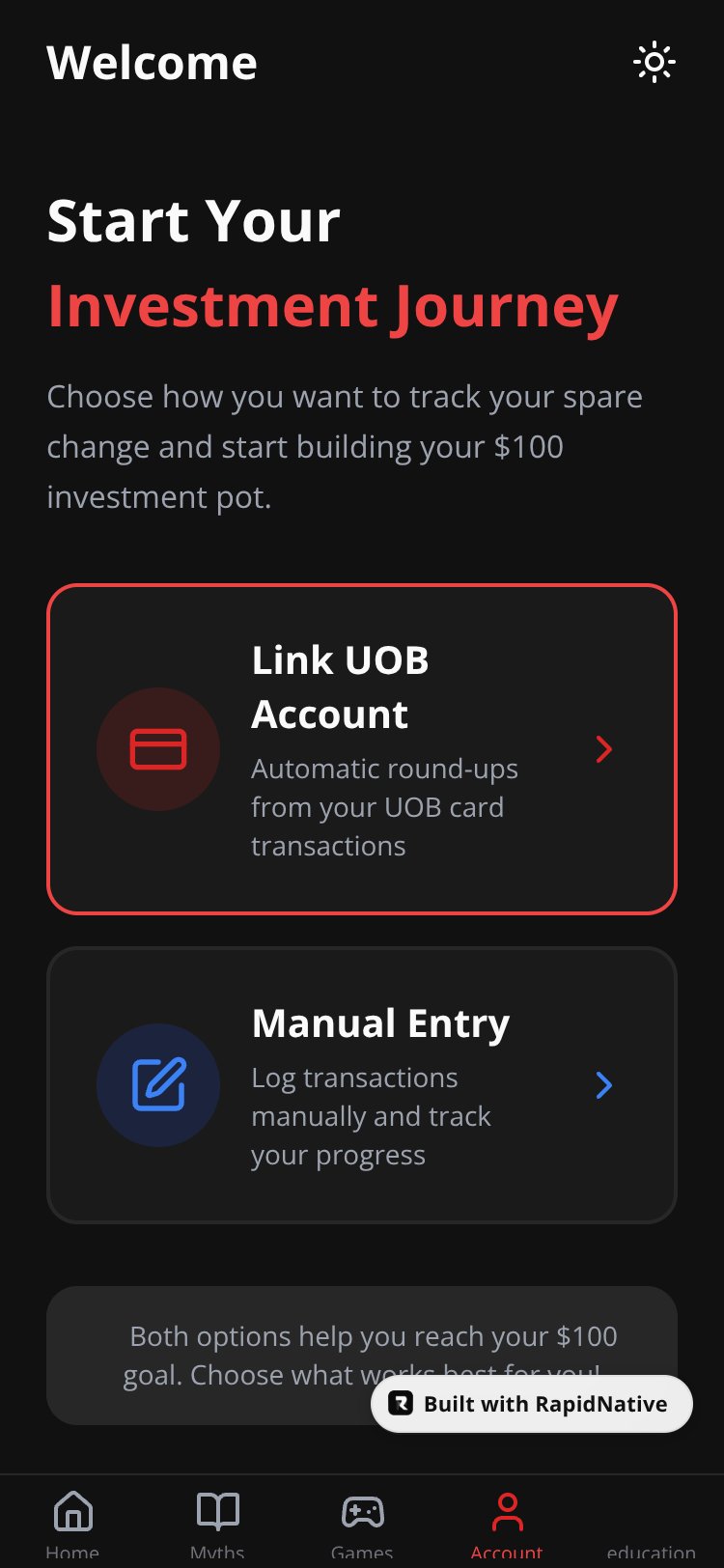 UOB Spare Change screen 2