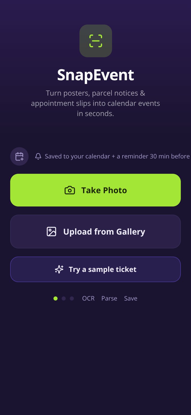 SnapEvent screen 2