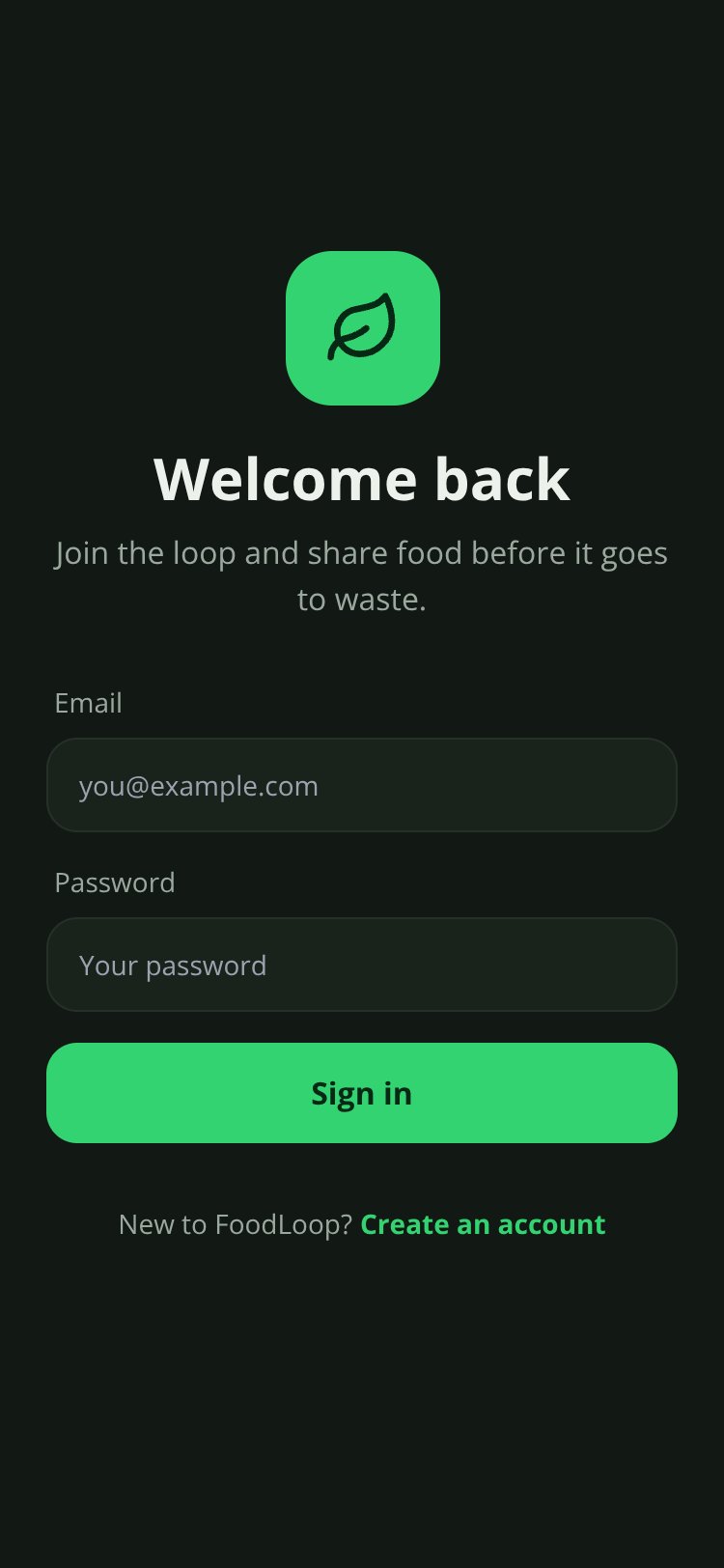 FoodLoop screen 1