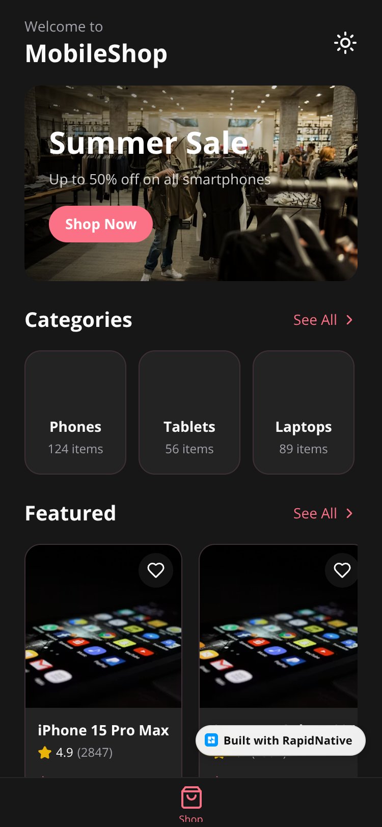 Mobile Shop screen 1