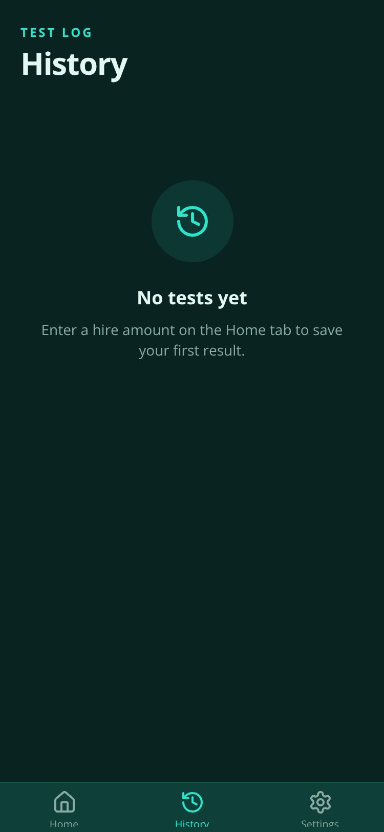 Hire Filter Tester screen 1