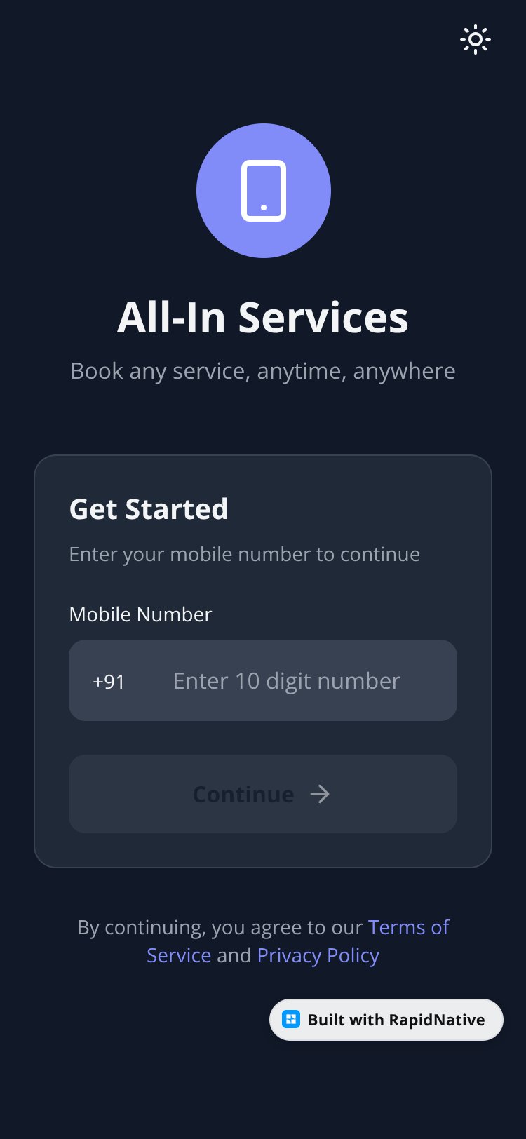 All-In Service Booking screen 1