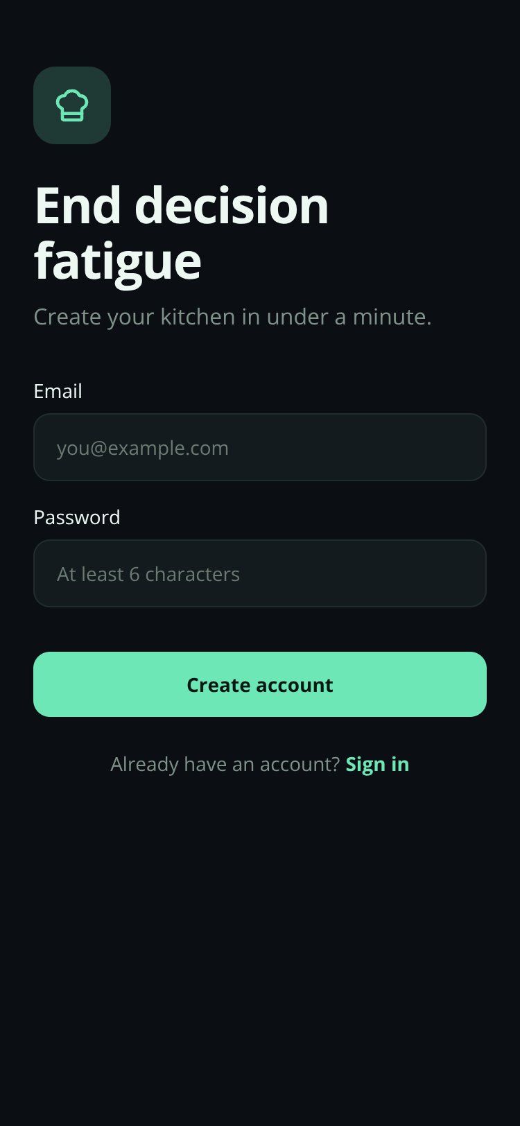 Dish Decision screen 1