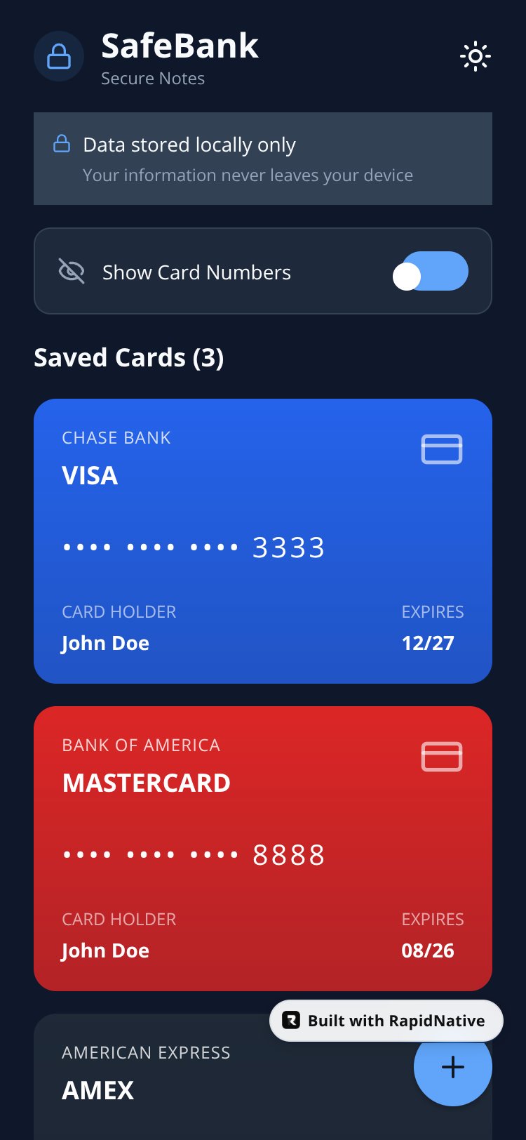SafeBank Notes screen 1