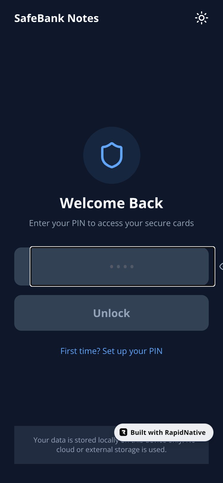 SafeBank Notes screen 2