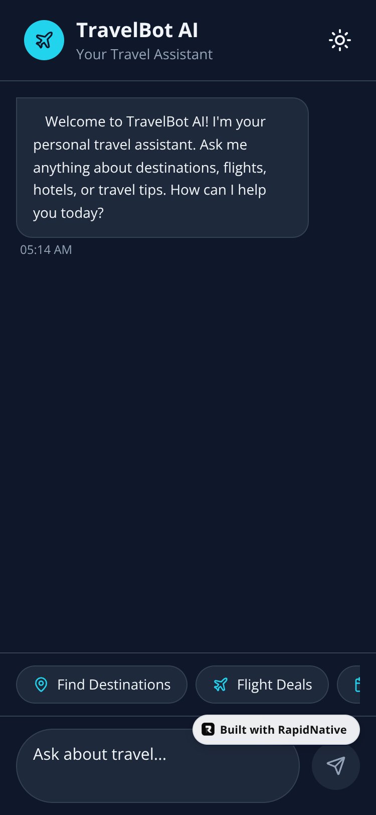 TravelBot AI screen 1