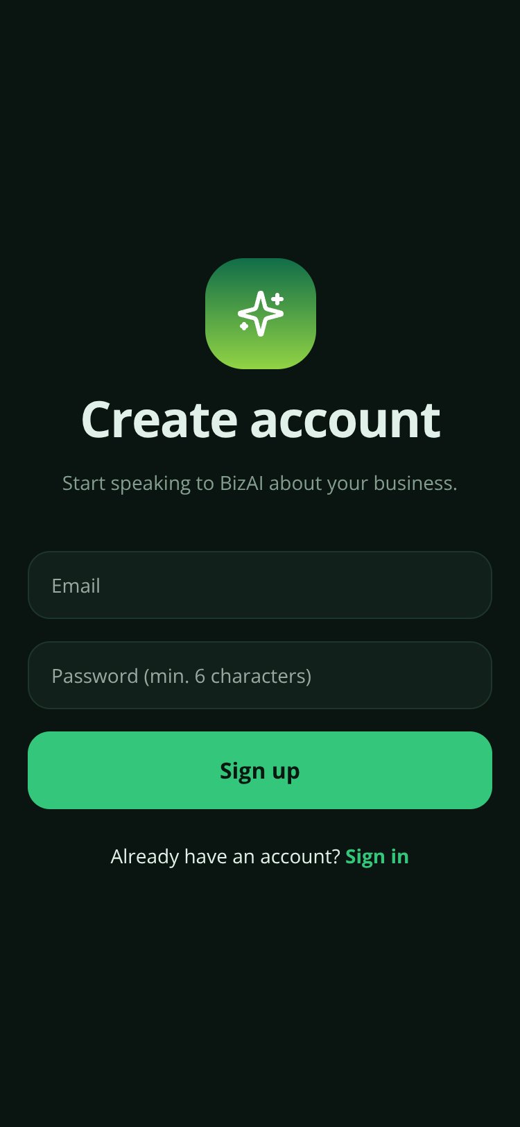 BizAI screen 1