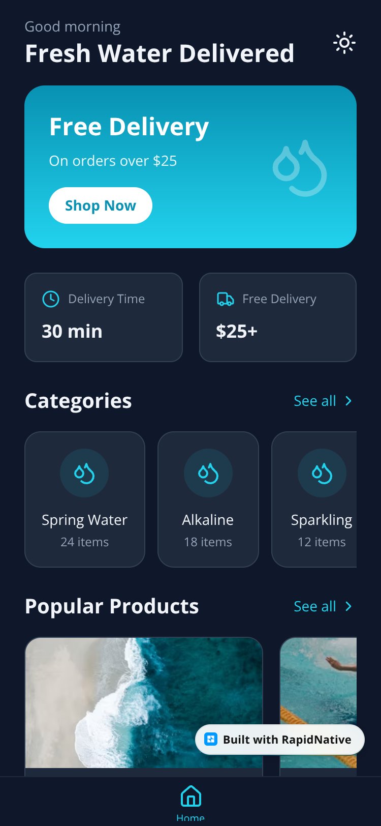 Water Delivery screen 1