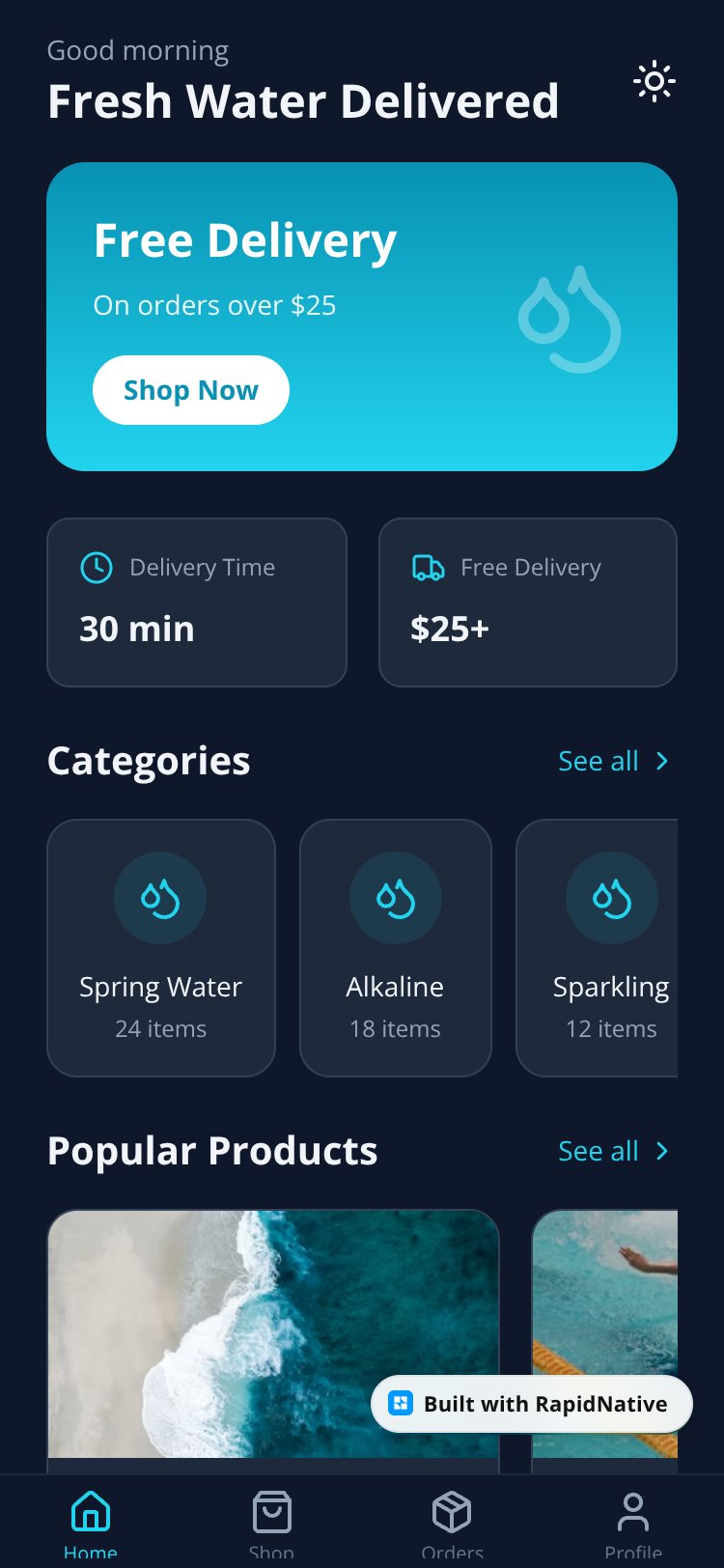 Water Delivery screen 2