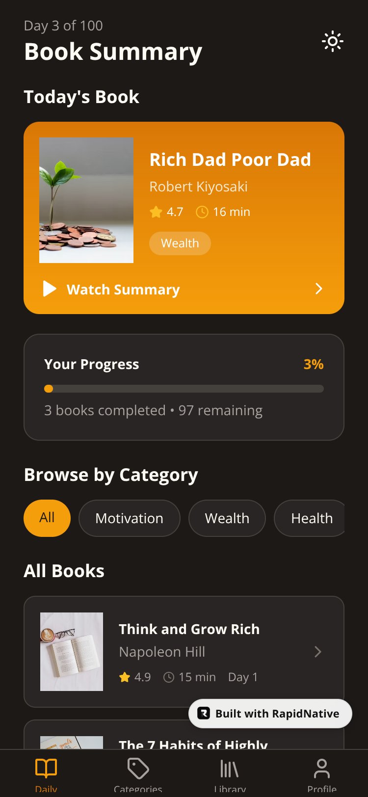 Book Summary App screen 3