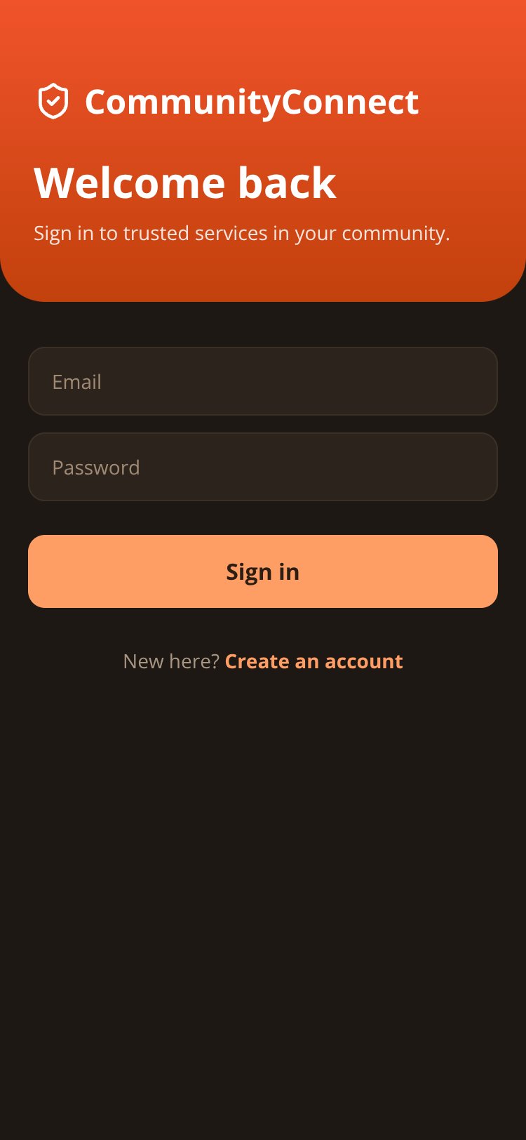 Community Services Platform - screen 1