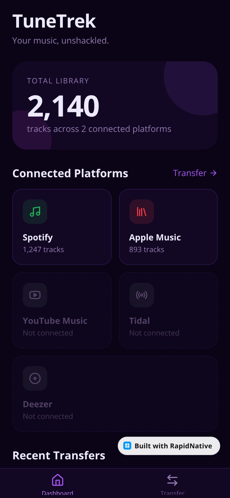 TuneTrek screen 1