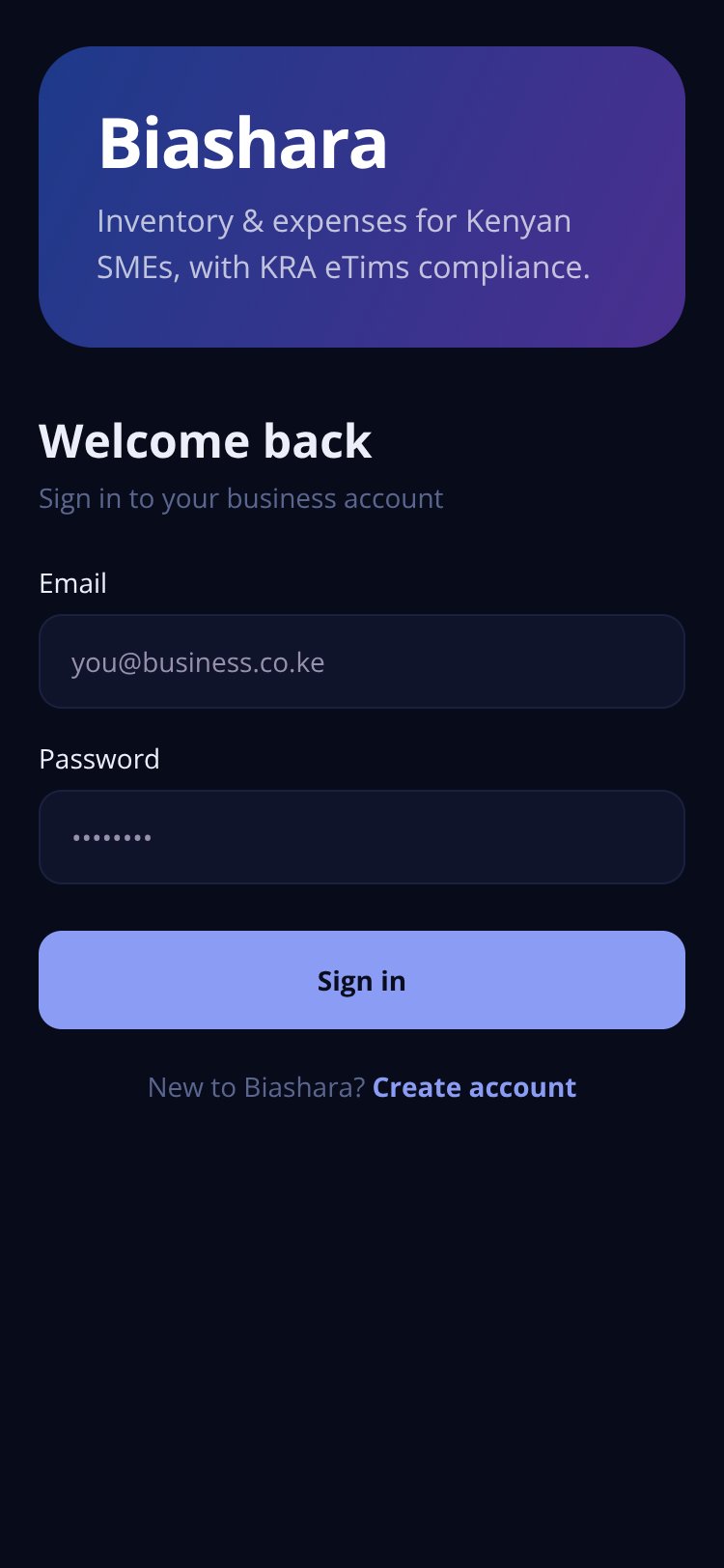 Biashara screen 1