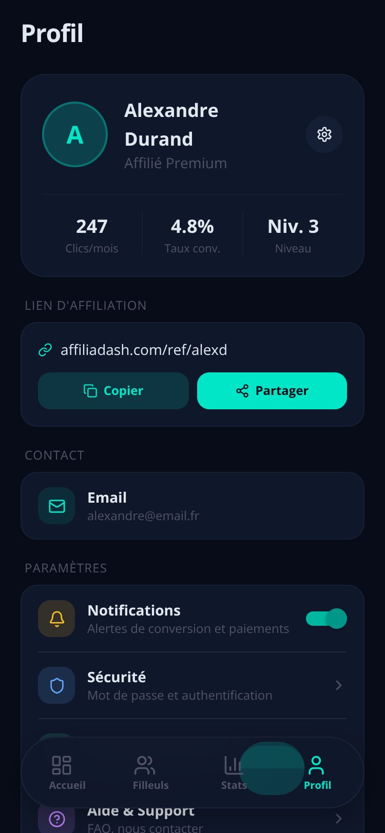 AffiliaDash screen 2