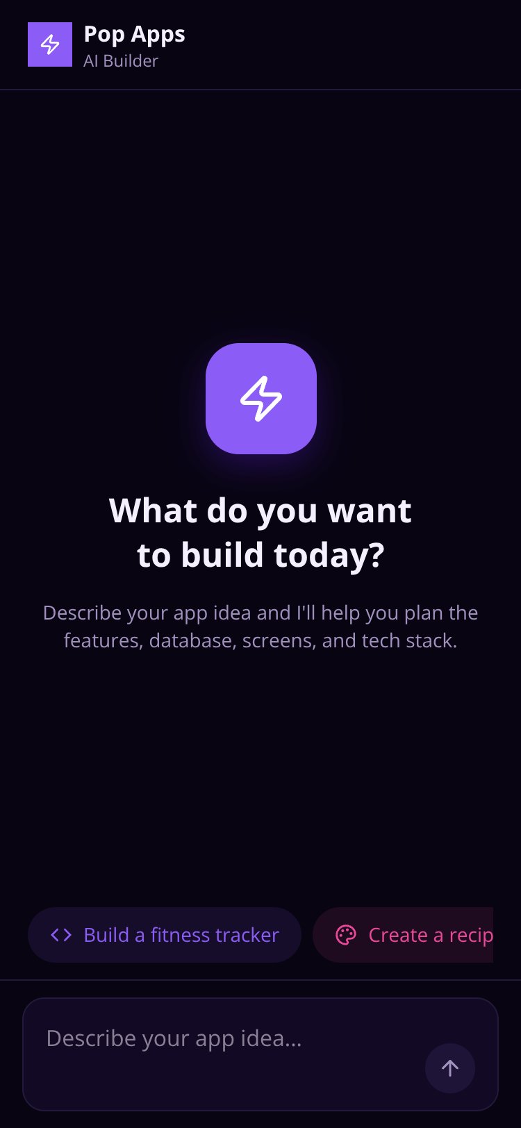 Pop Apps Builder screen 1