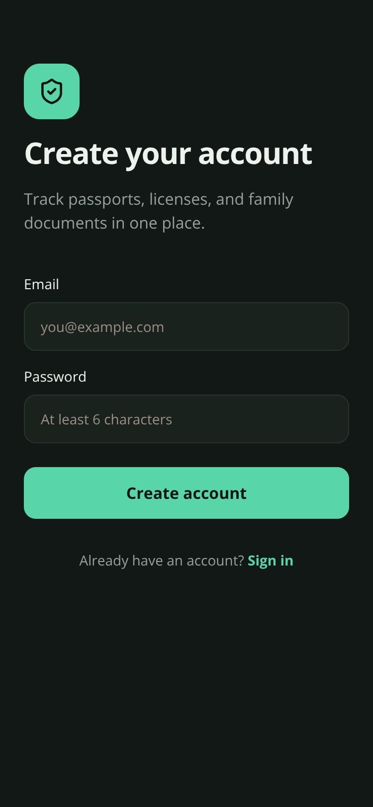 Expiry Vault screen 1
