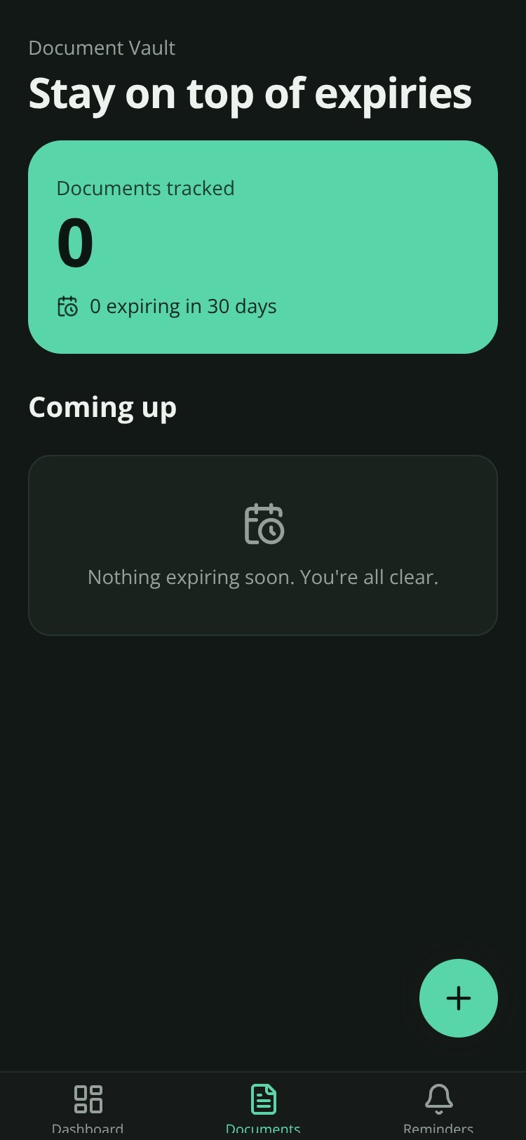 Expiry Vault screen 2
