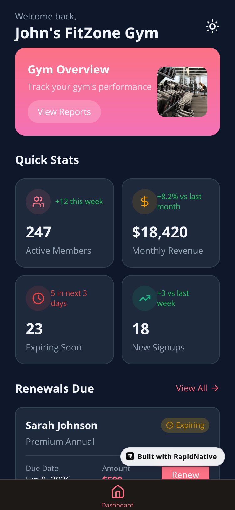Gym Membership Manager screen 1