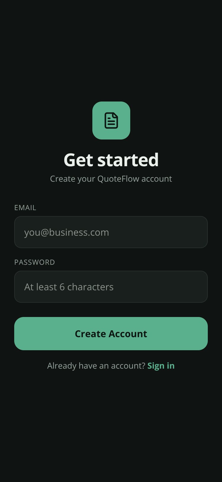 QuoteFlow screen 2