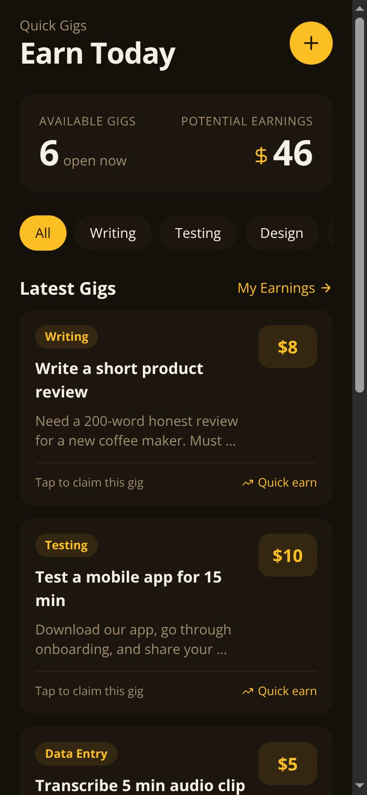 Quick Gigs screen 2