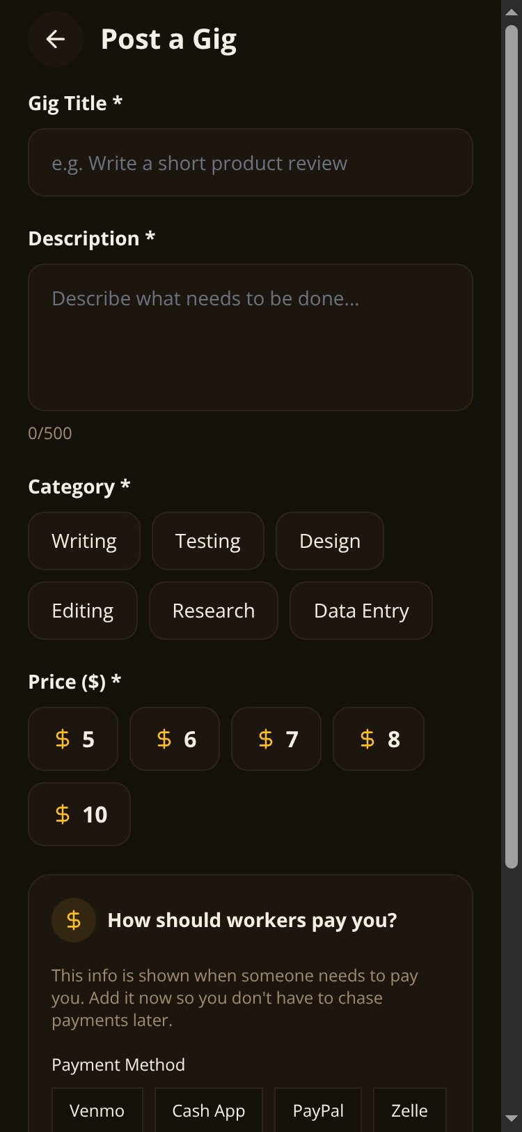 Quick Gigs screen 3