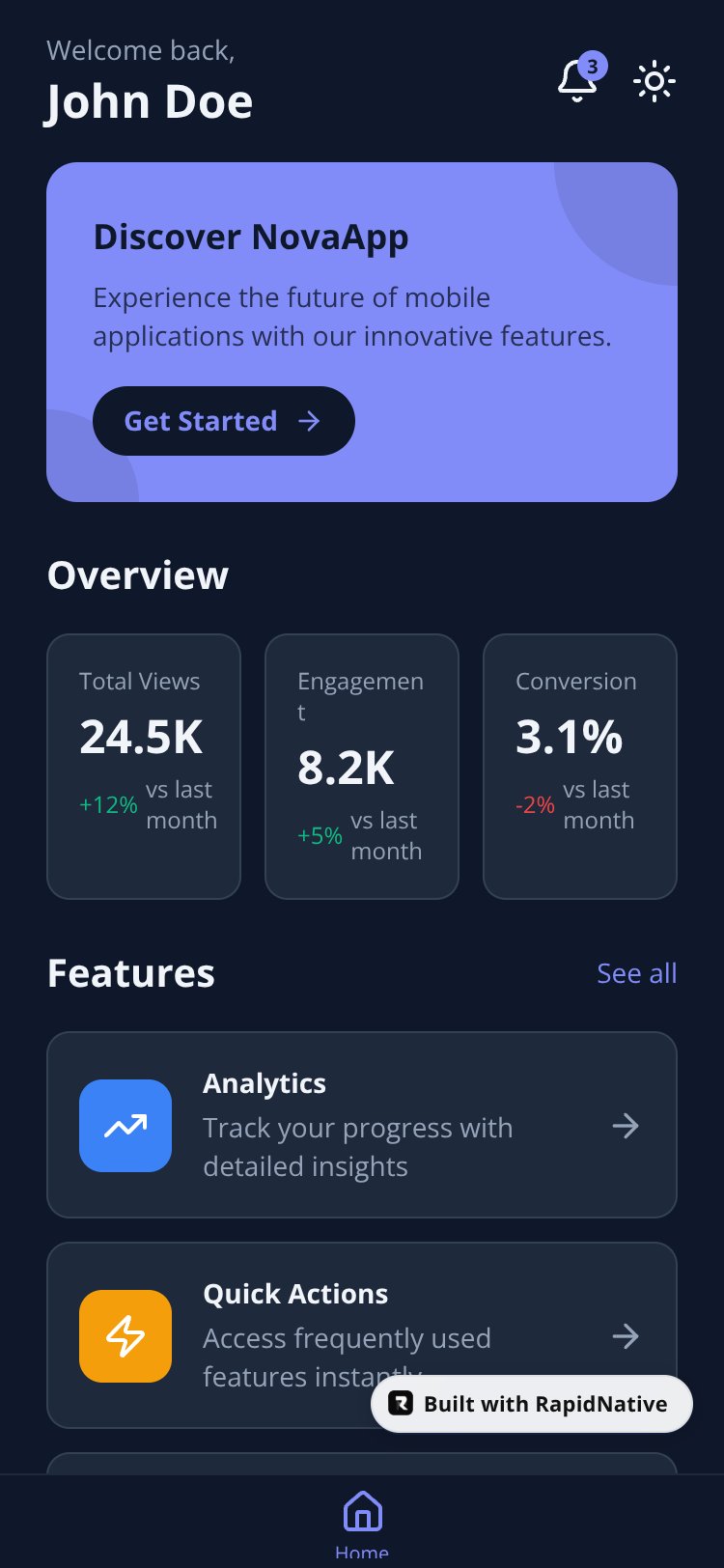 NovaApp screen 1