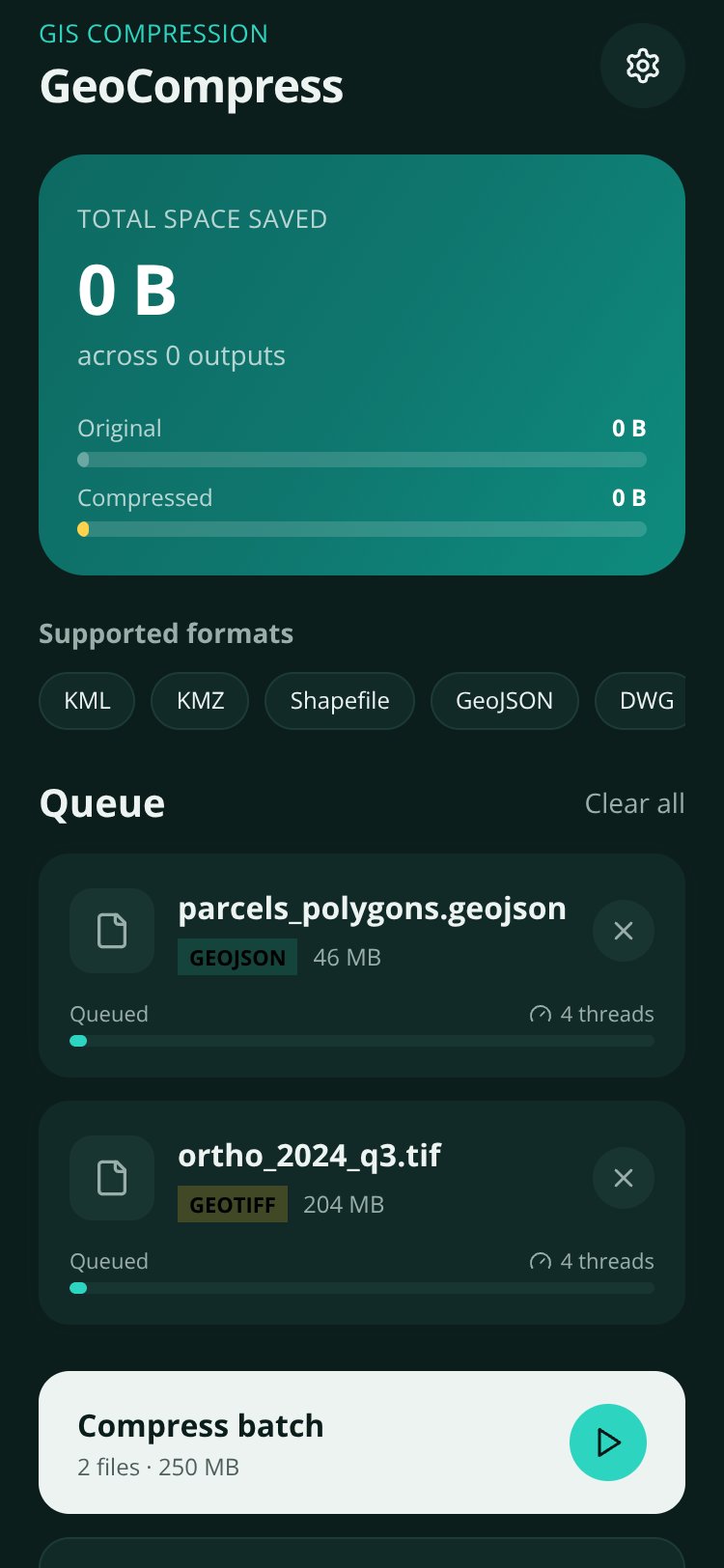 GeoCompress screen 1