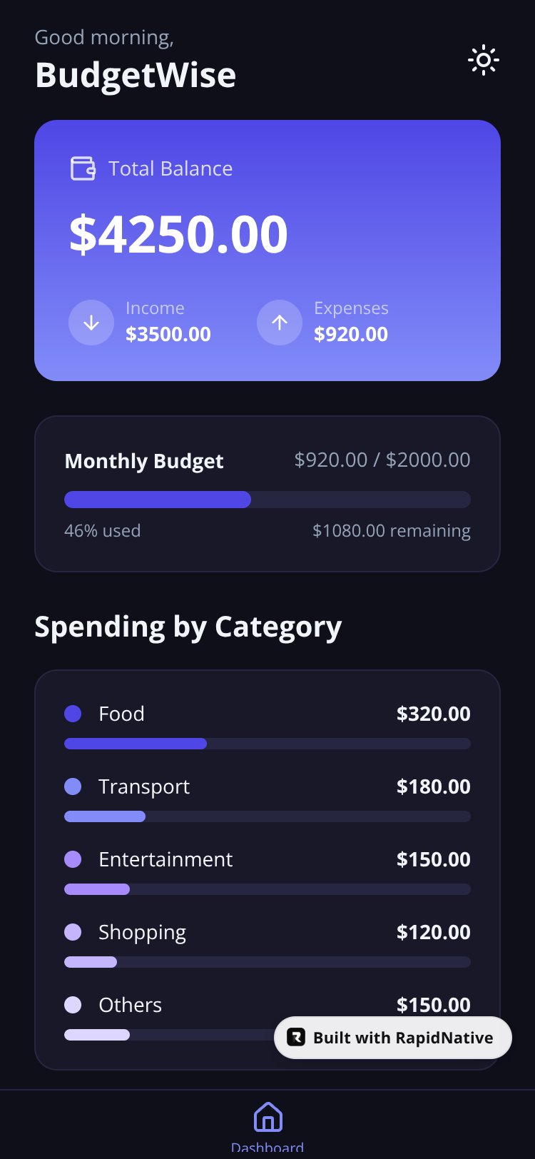 BudgetWise screen 1