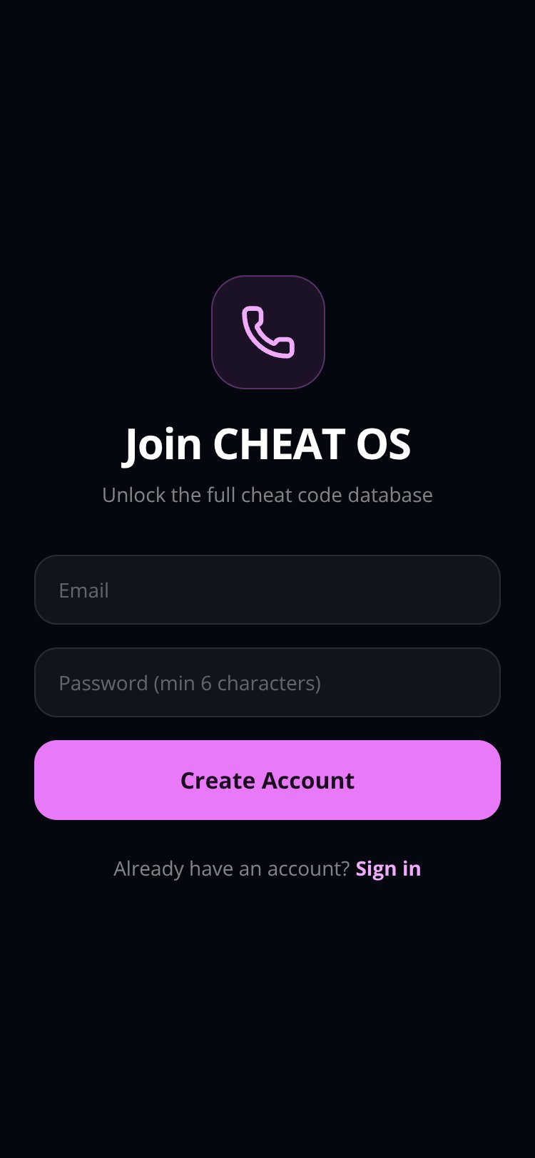 Cheat OS screen 1