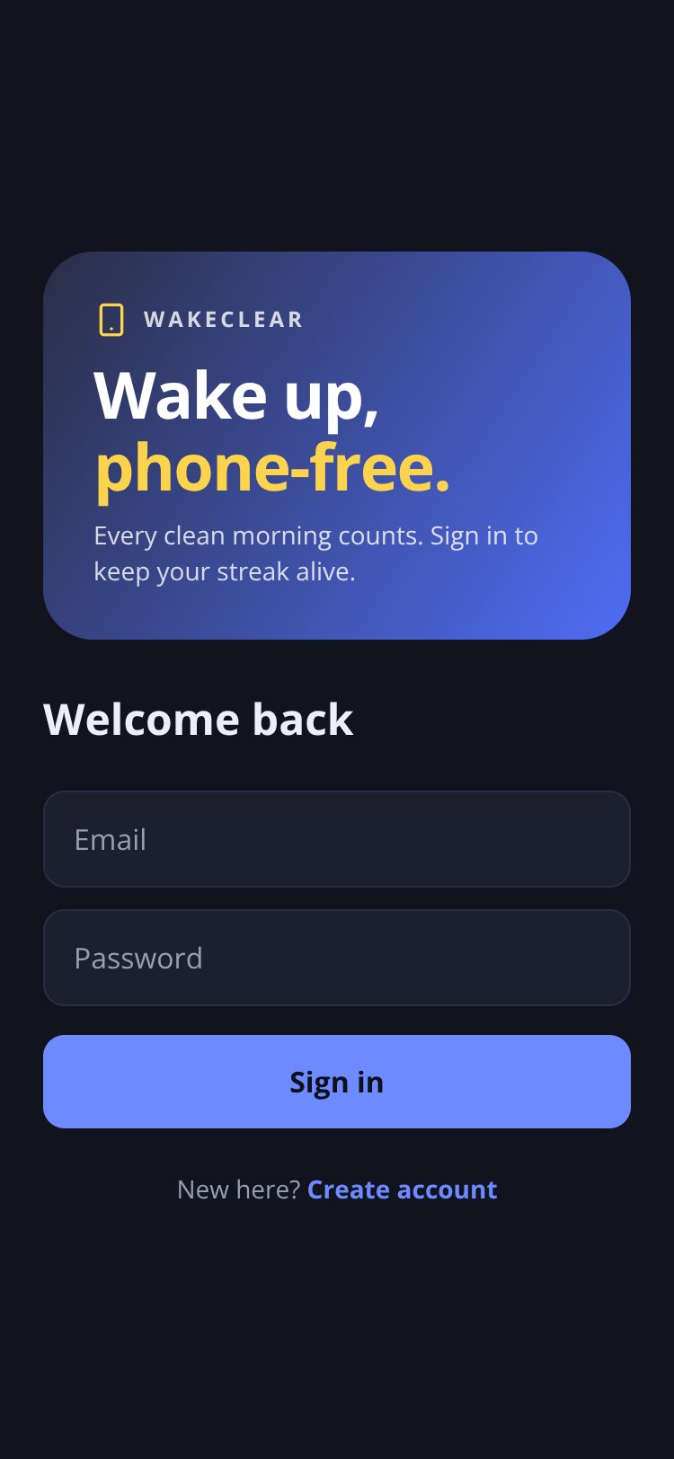 WakeClear screen 1