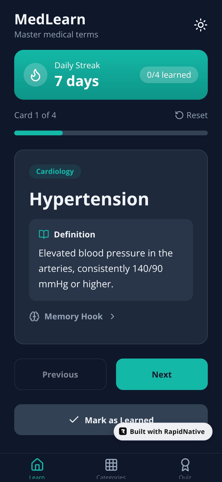 MedLearn screen 1