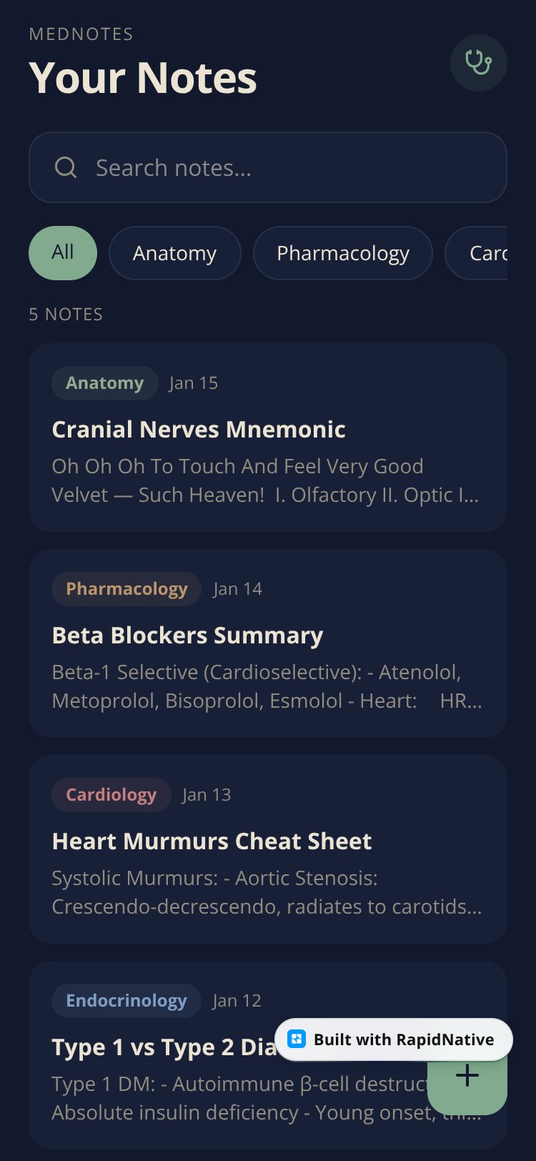 MedNotes screen 1