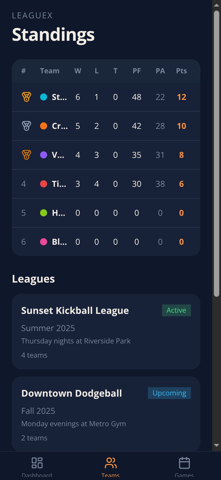 LeagueX screen 1