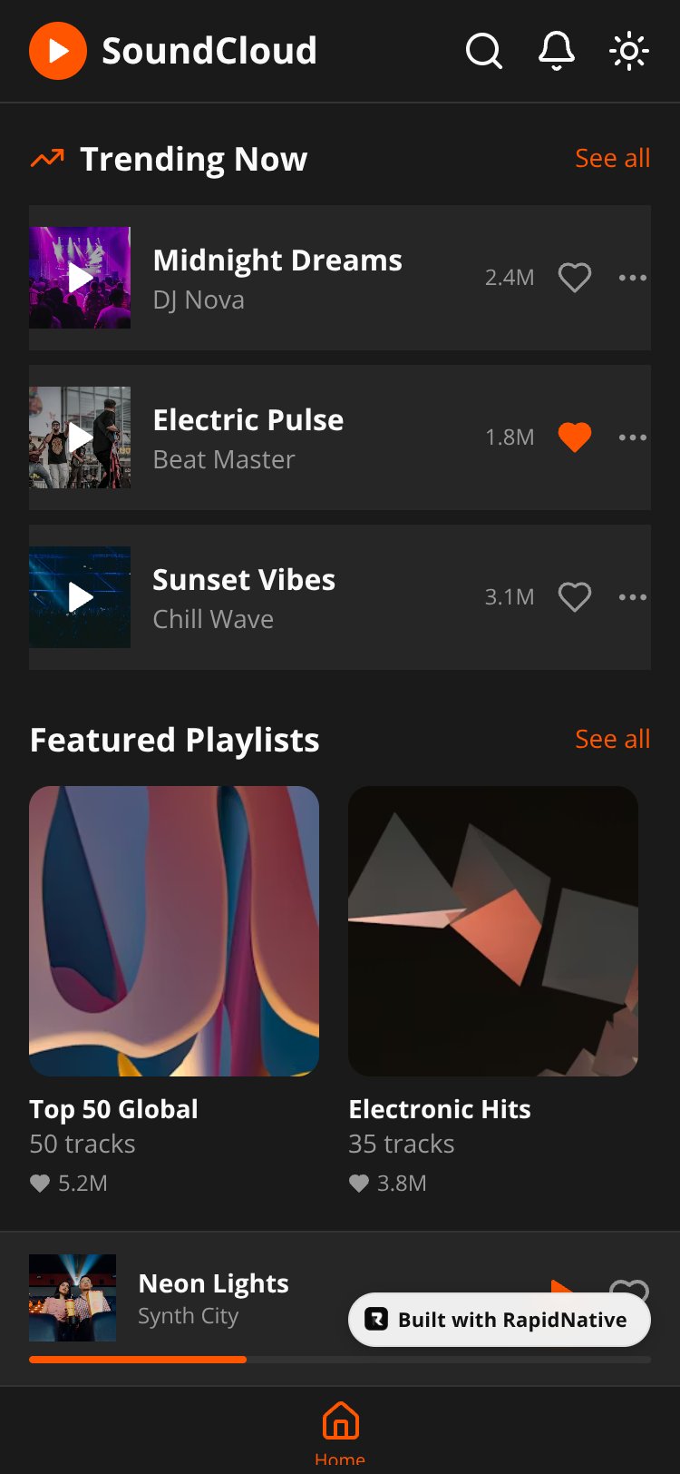 SoundCloud Clone screen 1